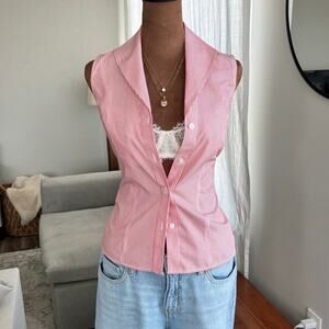 2000s Jones New York Petite Red White Striped Button Front Structured Collar 2P